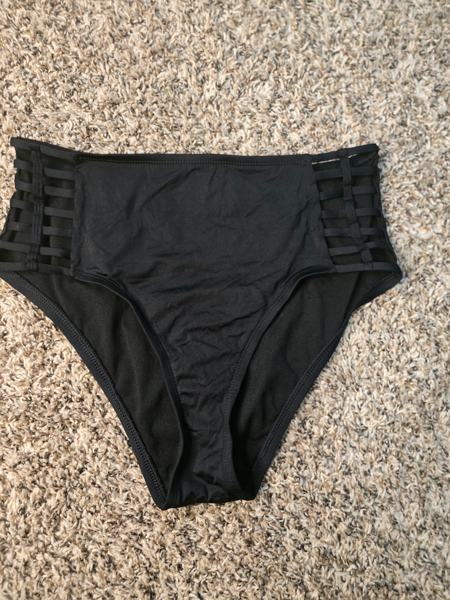 Jade Shore Women’s Medium Black High Waist Strappy Cutout Bikini Bottom Swimwear