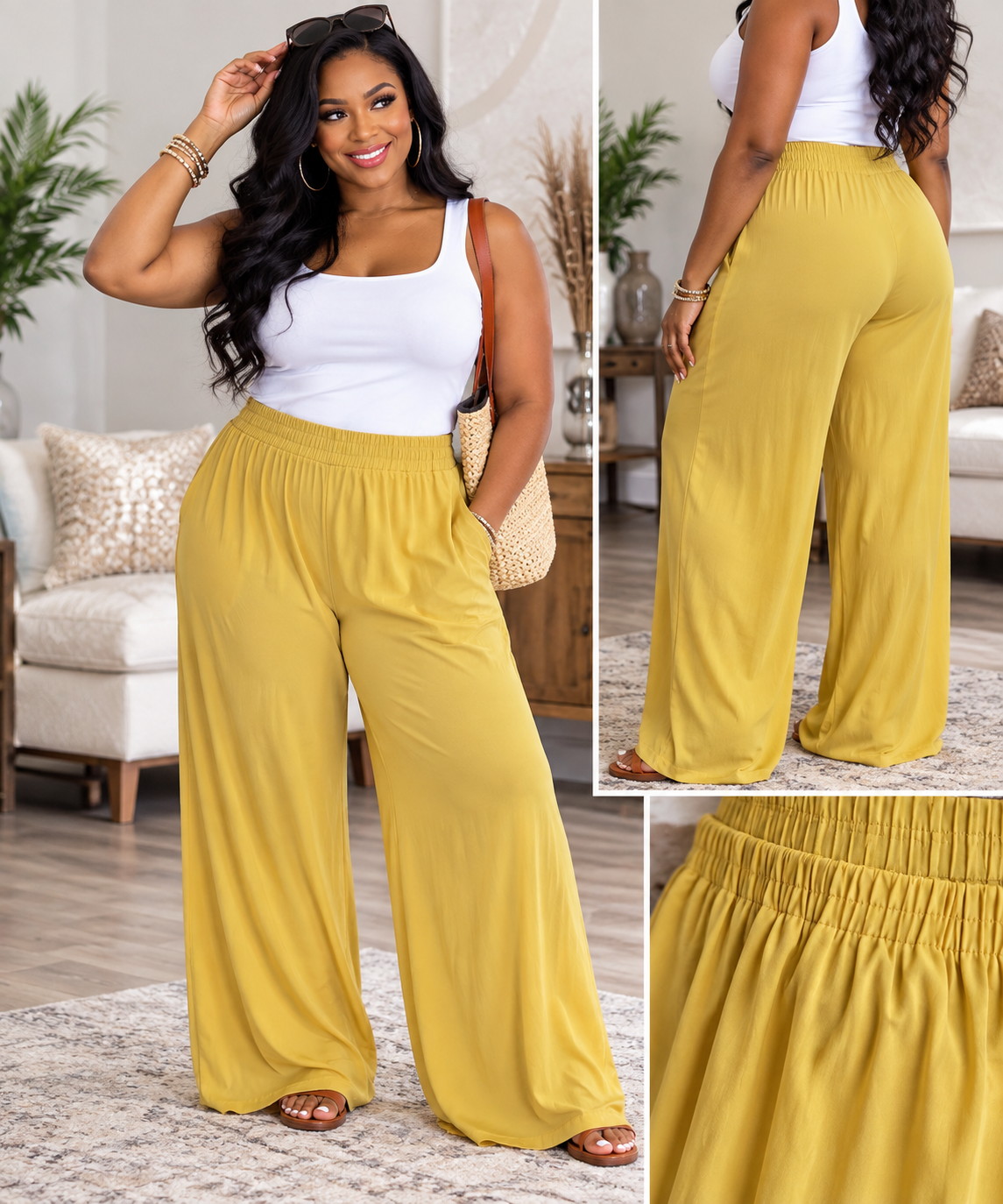 Fashion Nova Mustard Yellow Wide Leg Palazzo Pants Women's Medium Flowy High Waist