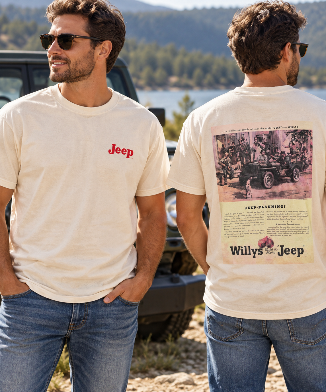 Vintage Jeep Willys T-Shirt Men’s Large USA Made 100% Cotton Graphic Tee