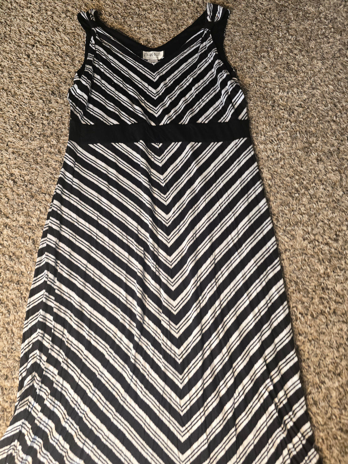 Mary McFadden Collection Black & White Chevron Stripe Maxi Dress XL
