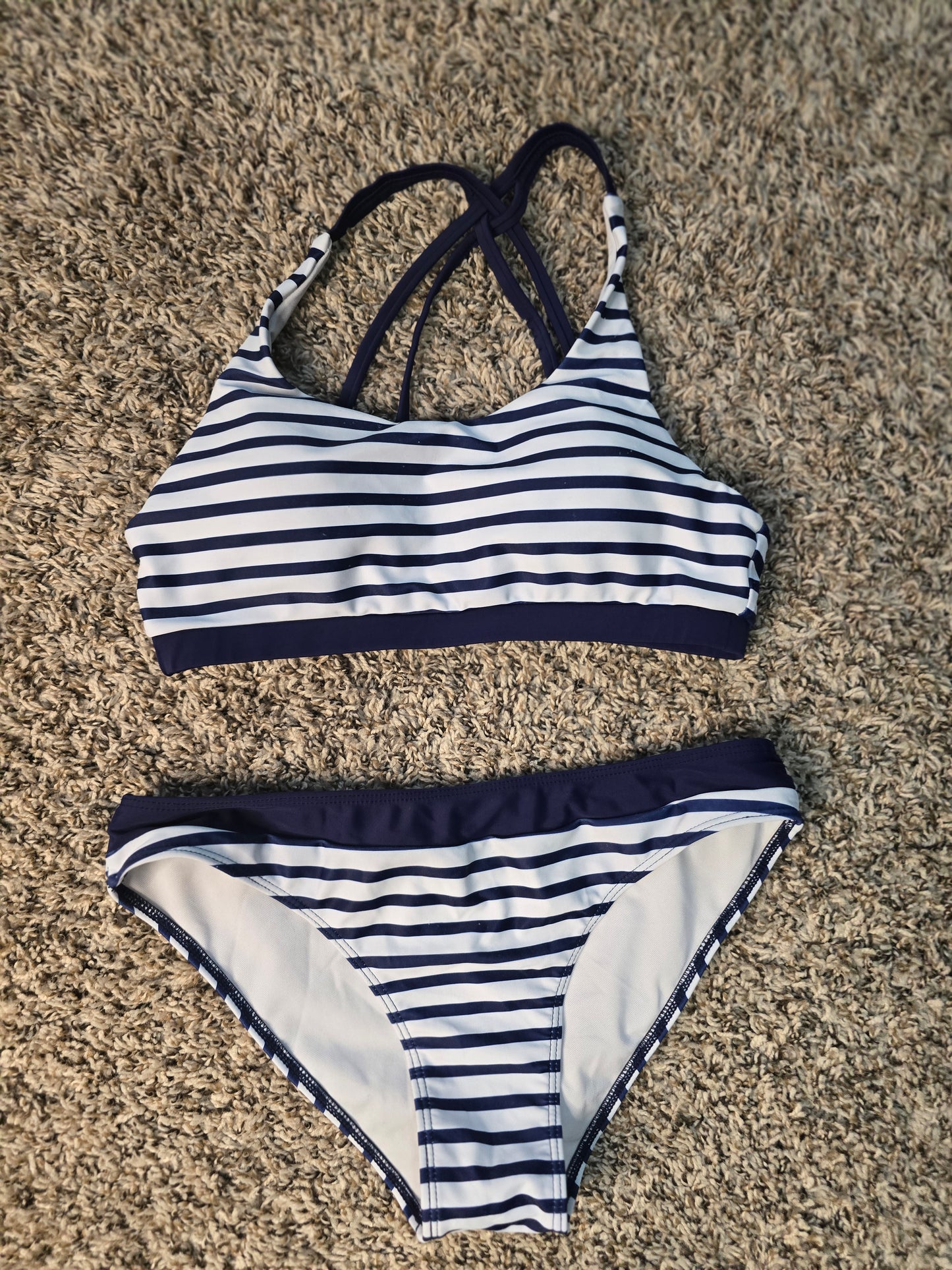 Navy & White Striped Two-Piece Bikini Swimsuit