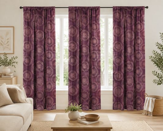 Set of 3 Mainstays Purple Medallion Curtain Panel – 30"W x 84"L
