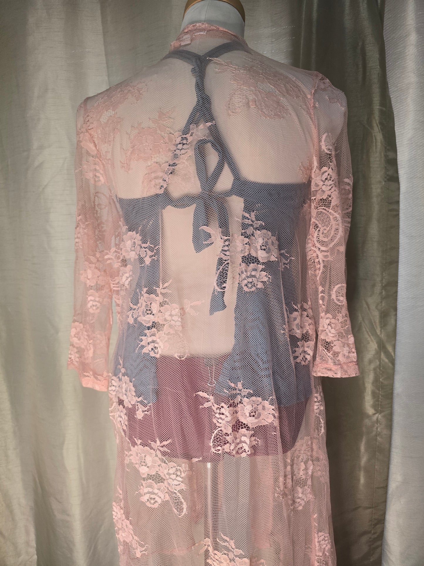 Eve & Maddie Pink Floral Lace Kimono Cover-Up – Size Large