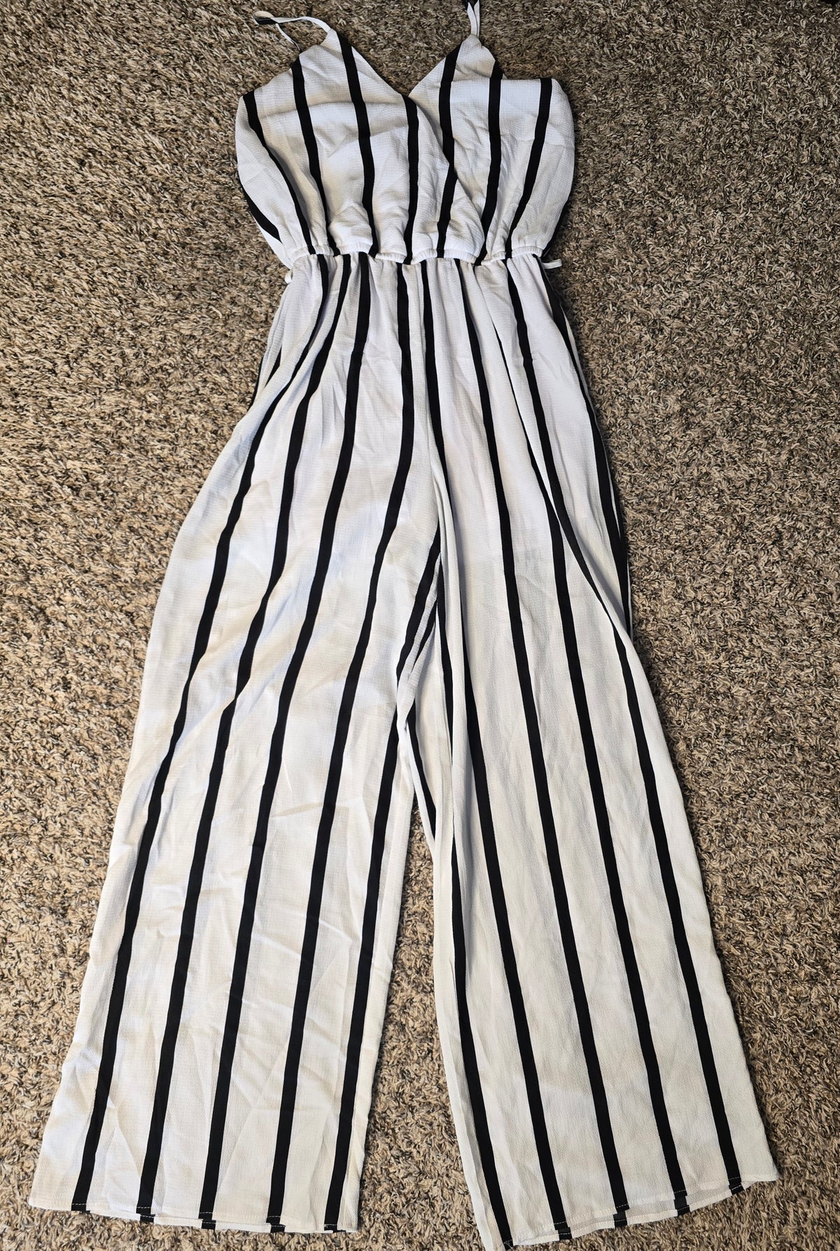 For Joseph Black White Striped Wide Leg Jumpsuit Women’s Size S Spaghetti Strap
