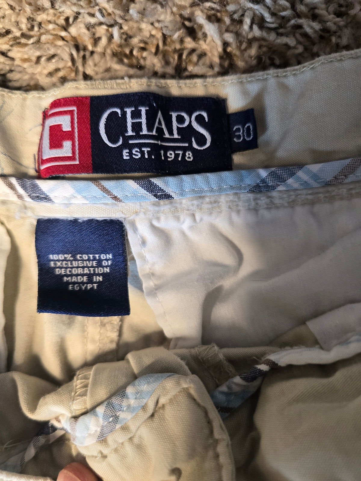 CHAPS Men's Khaki Beige Cotton Chino Shorts Size 30 Casual Flat Front