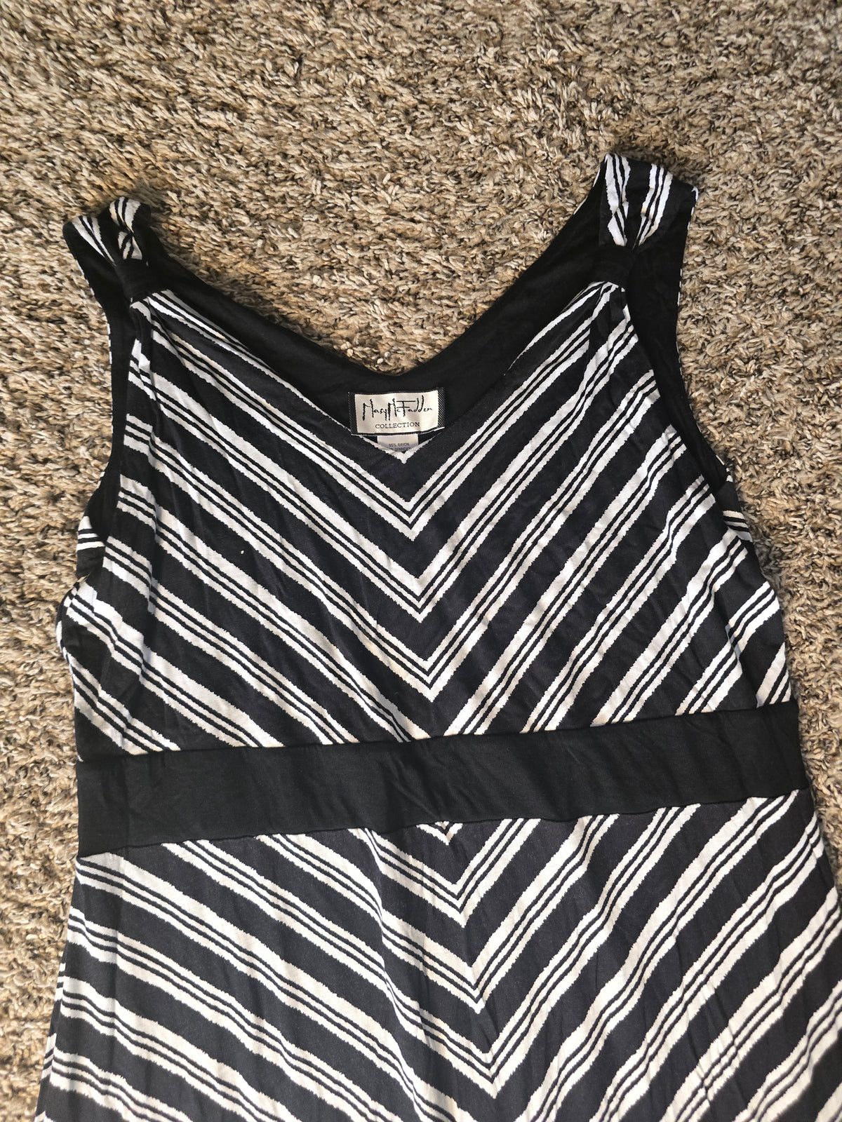 Mary McFadden Collection Black & White Chevron Stripe Maxi Dress XL