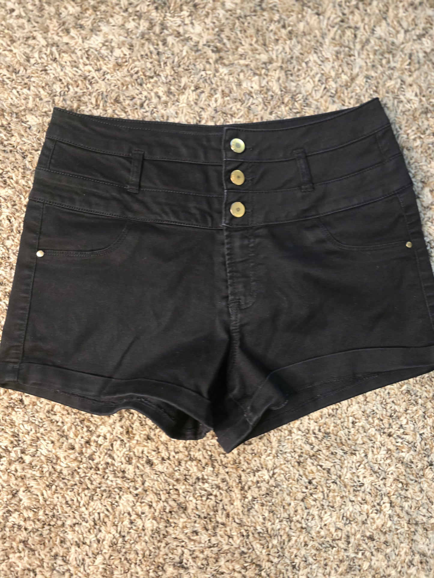 Women’s Black High-Waisted Triple Button Shorts – Size 8