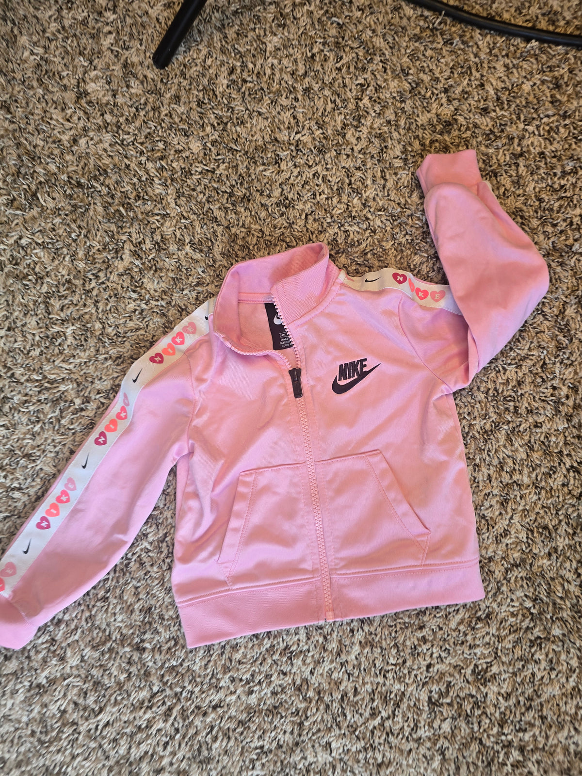 Nike Baby Girls Pink Full Zip Track Jacket Heart Logo Sleeve Stripe 24M
