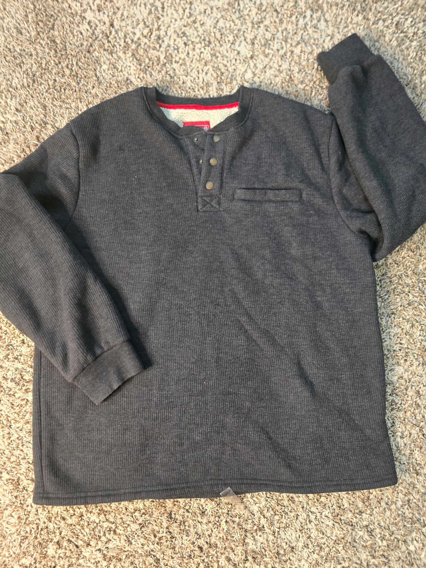 Coleman Men’s XL Sherpa-Lined Henley Pullover – Charcoal Gray