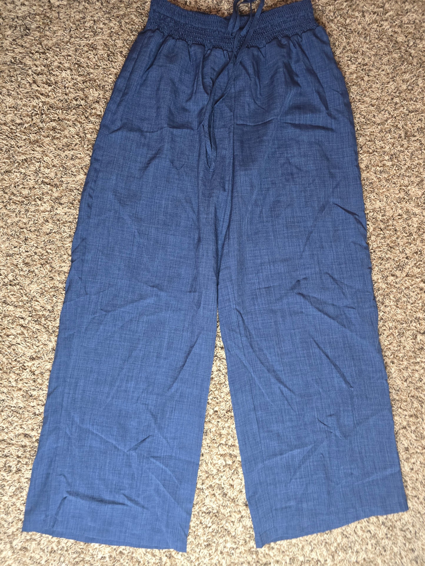 SHEIN Women's Blue Smocked Hem Wide Leg Pants – Size Large