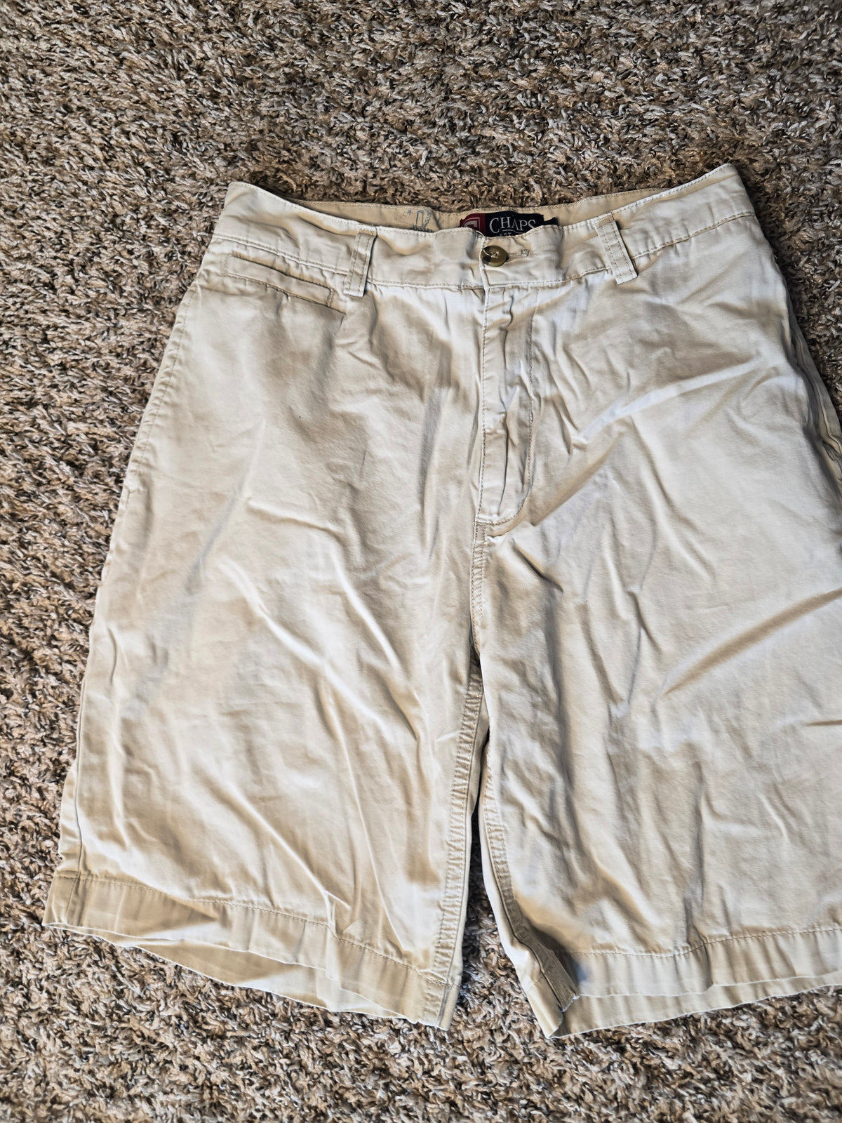 CHAPS Men's Khaki Beige Cotton Chino Shorts Size 30 Casual Flat Front