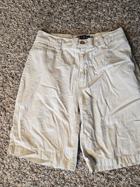 CHAPS Men's Khaki Beige Cotton Chino Shorts Size 30 Casual Flat Front
