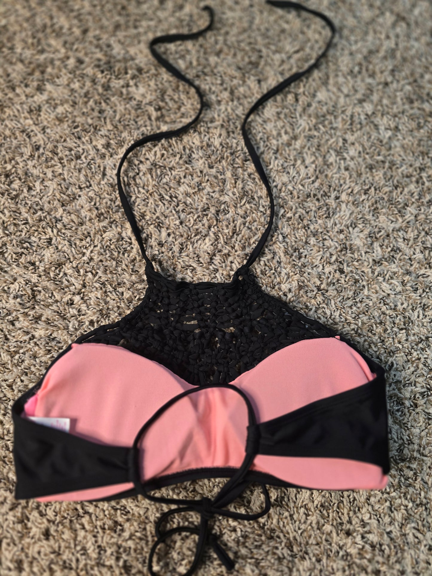 Black Crochet Halter Bikini Top – Size Medium