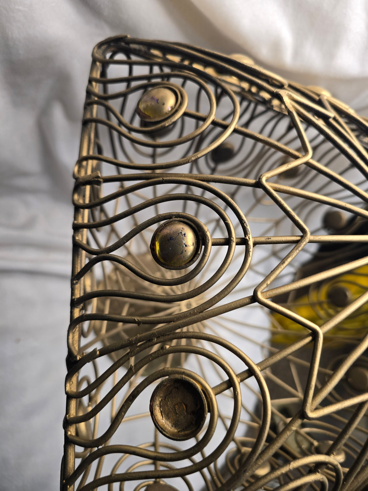 Ornate Gold Metal Wire Pedestal Basket with Lid Decorative Centerpiece