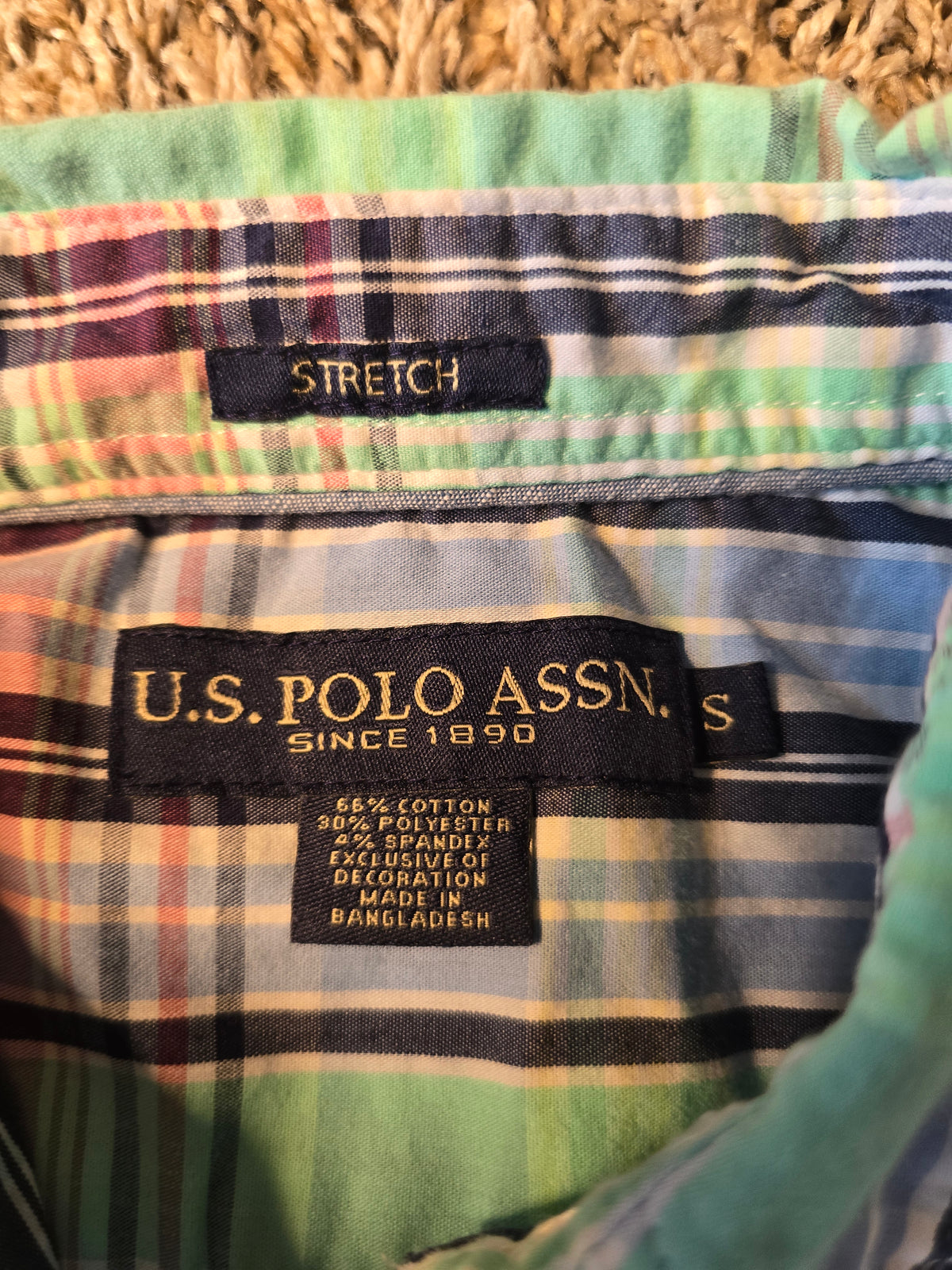 U.S. Polo Assn. Men’s Small Plaid Short Sleeve Button Down Stretch Shirt Green Blue