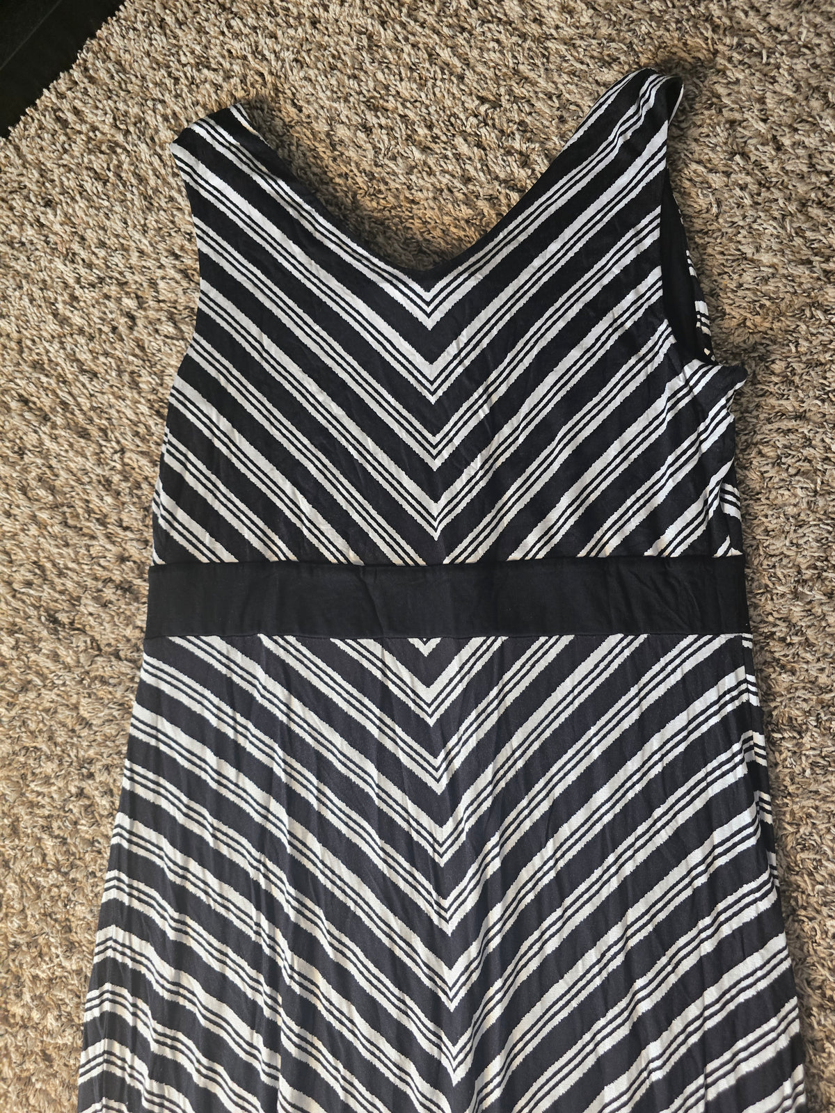 Mary McFadden Collection Black & White Chevron Stripe Maxi Dress XL