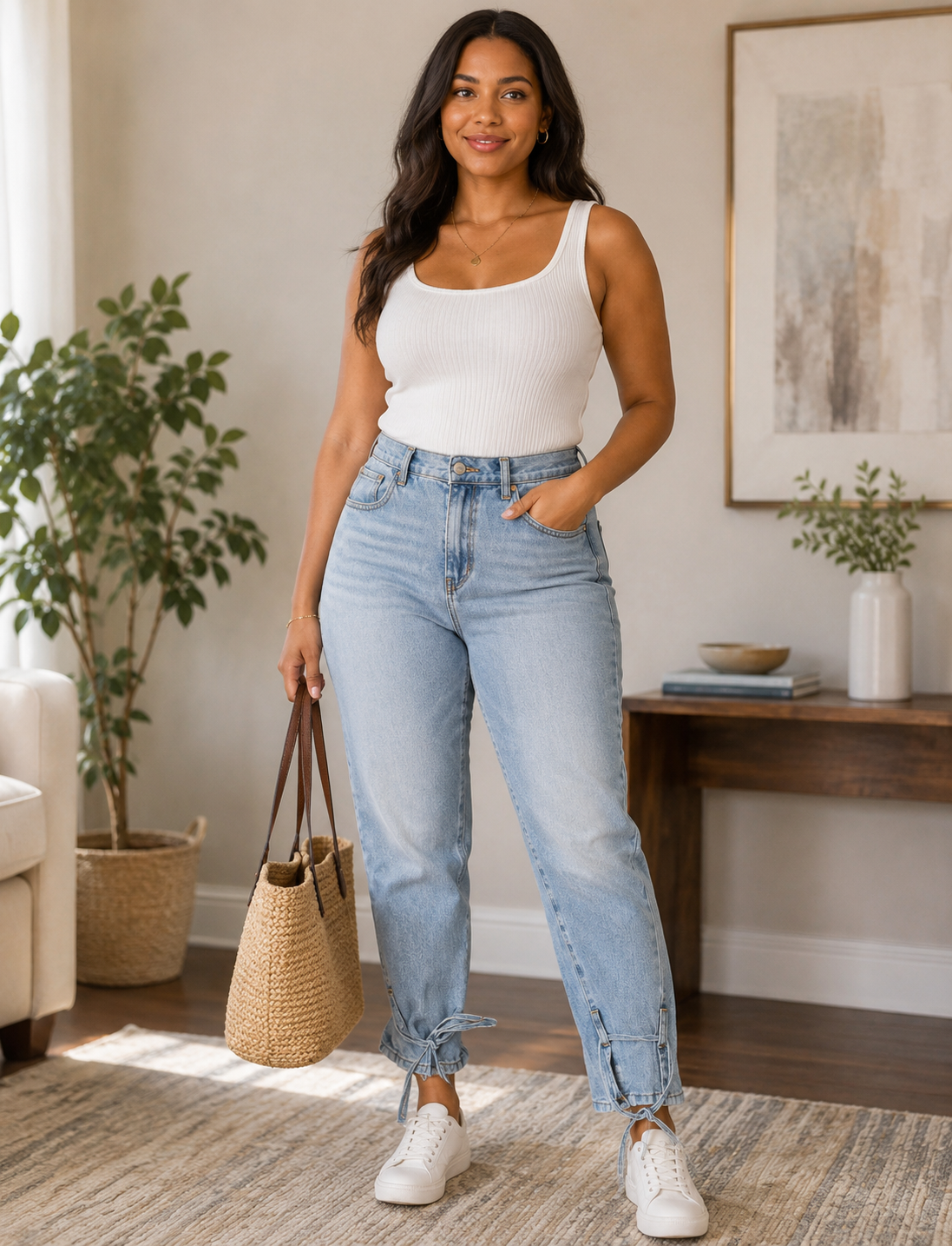 Misspap Light Wash High-Waisted Tie-Ankle Jeans – Size 36/S