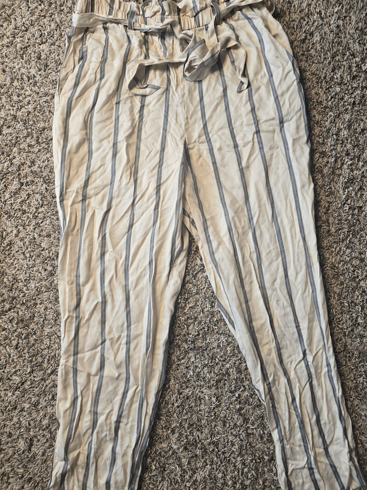 H&M Cream & Black Striped Wide Leg Paperbag Waist Pants Size 8