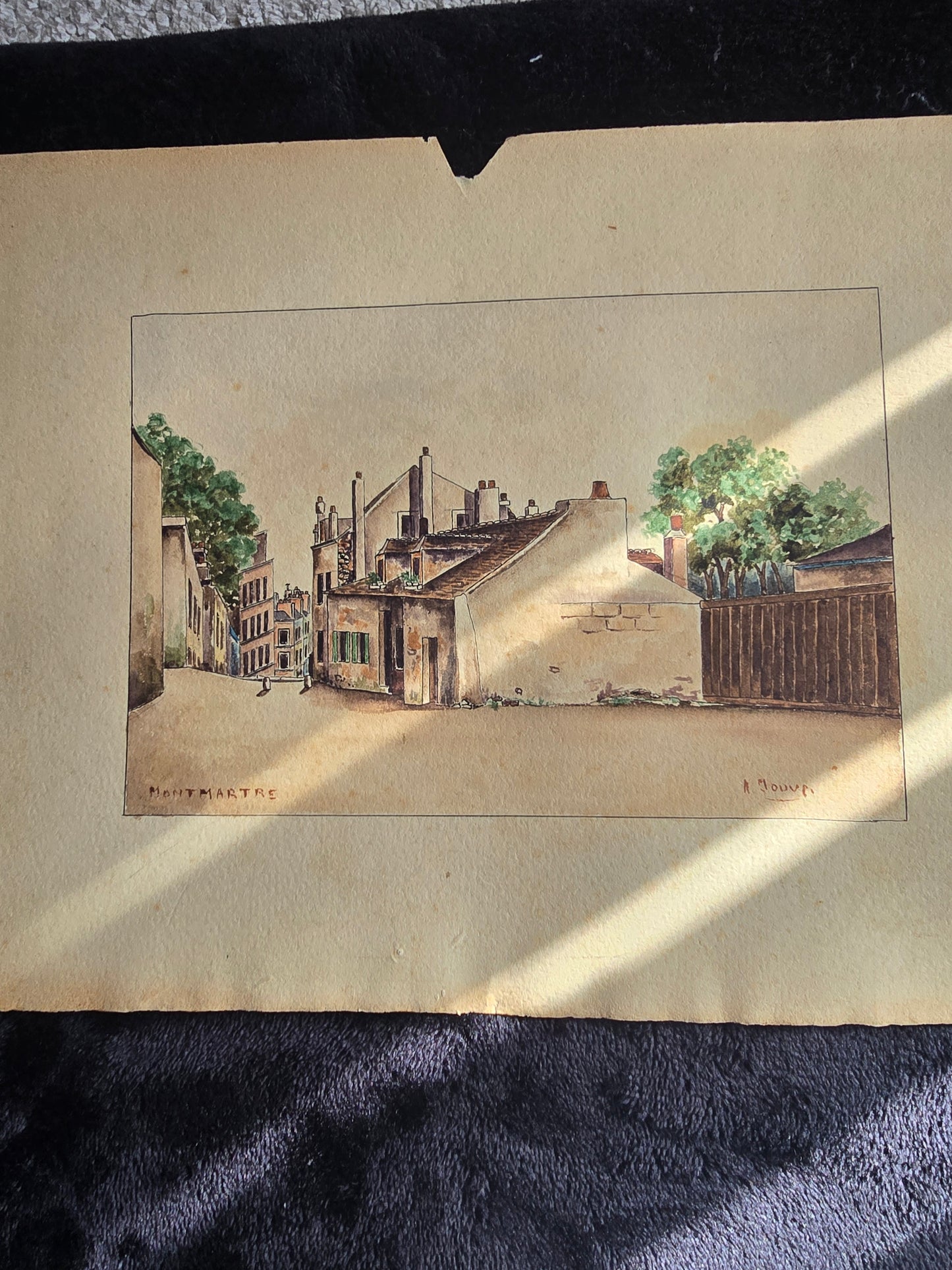 Antique French R. Jouven Signed Watercolor Montmartre Paris Street Scene 8.5” x 5”