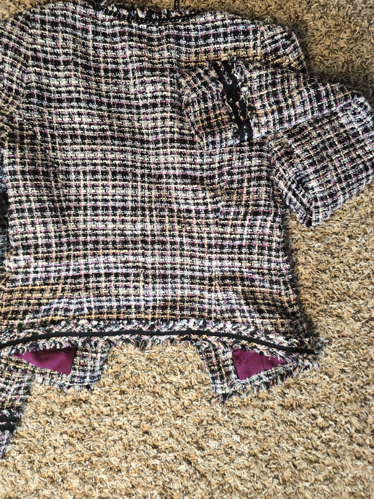 White House Black Market WHBM Tweed Bouclé Jacket Women's Size 0 Pink Black