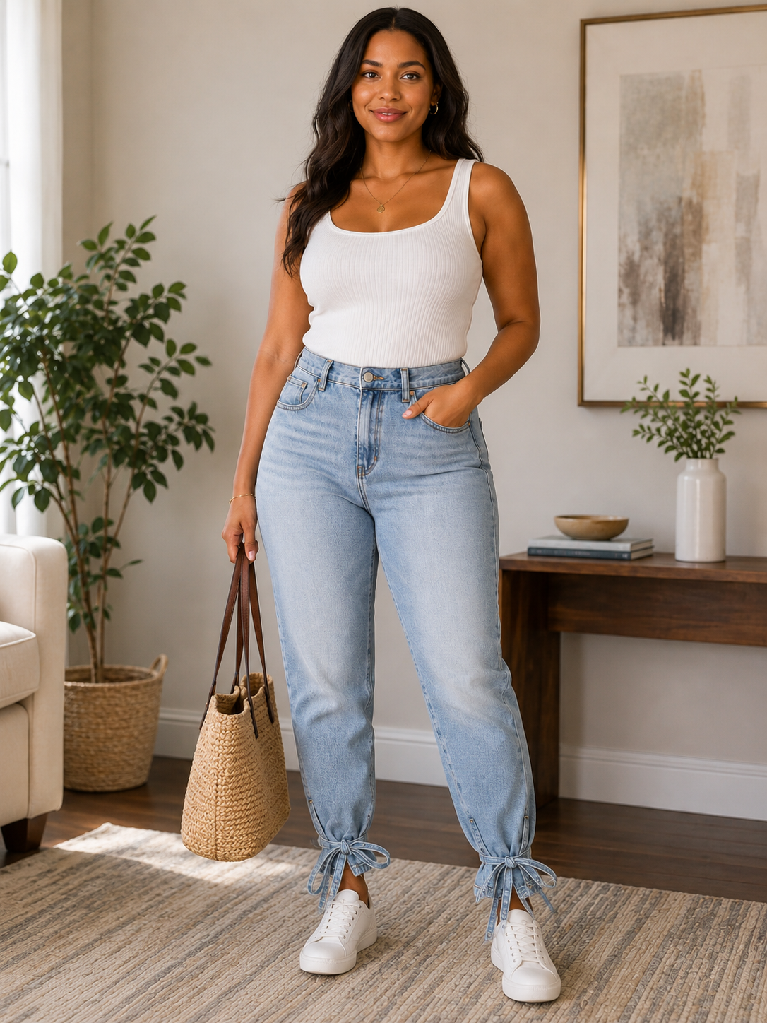 Misspap Light Wash High-Waisted Tie-Ankle Jeans – Size 36/S
