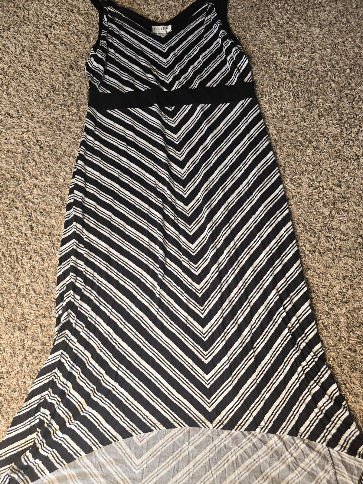 Mary McFadden Collection Black & White Chevron Stripe Maxi Dress XL