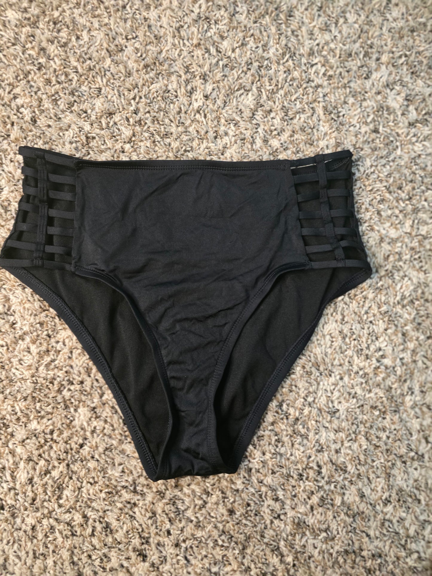 Jade Shore Women’s Medium Black High Waist Strappy Cutout Bikini Bottom Swimwear