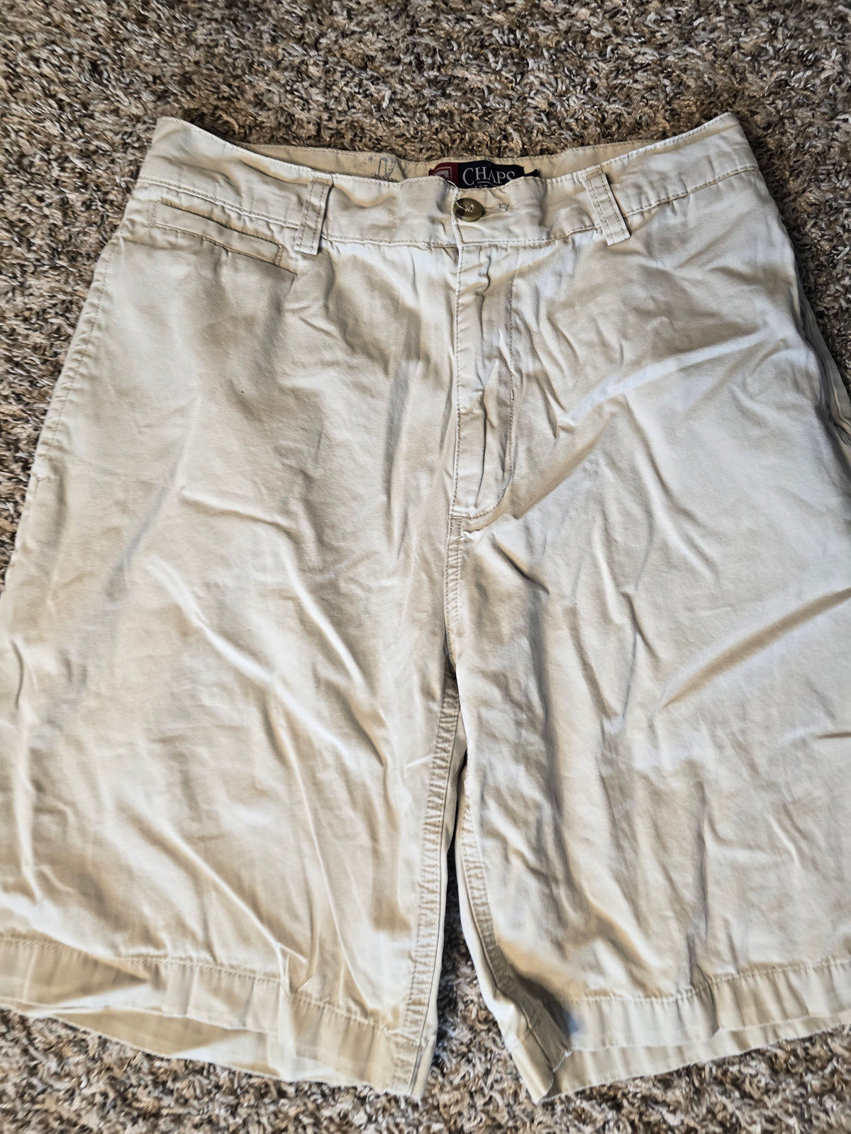 CHAPS Men's Khaki Beige Cotton Chino Shorts Size 30 Casual Flat Front