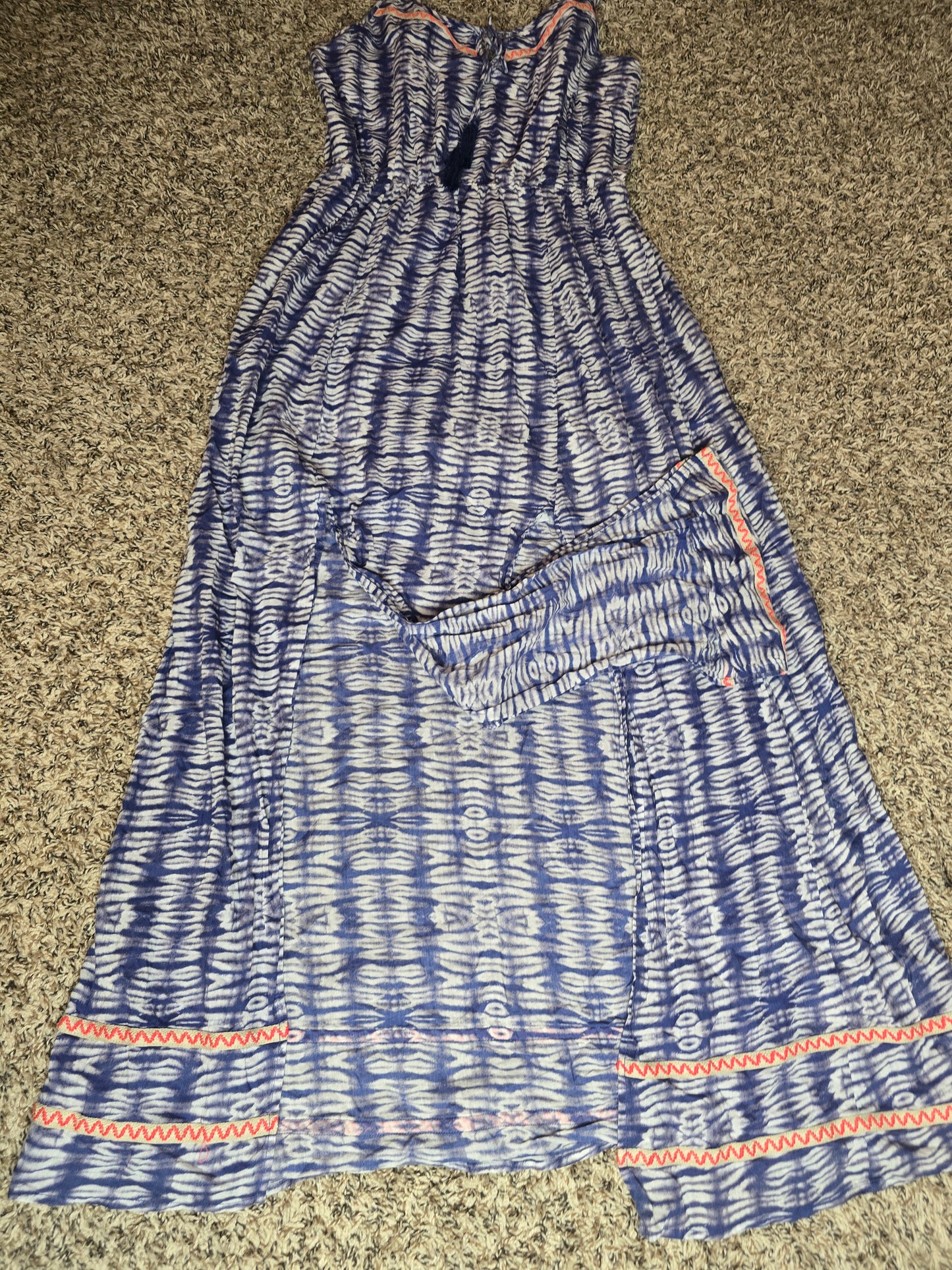 Blue & White Boho Maxi Dress with Front Slit size Medium