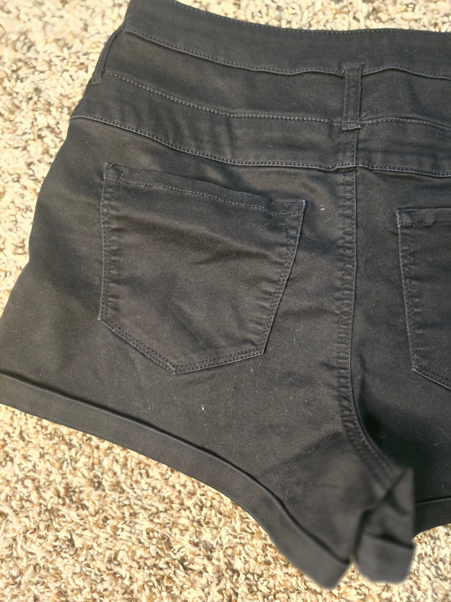 Women’s Black High-Waisted Triple Button Shorts – Size 8
