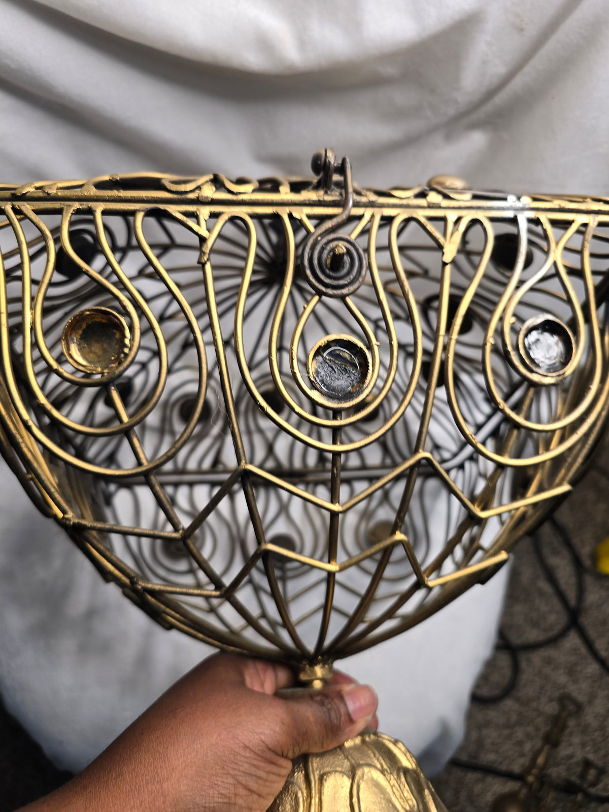 Ornate Gold Metal Wire Pedestal Basket with Lid Decorative Centerpiece