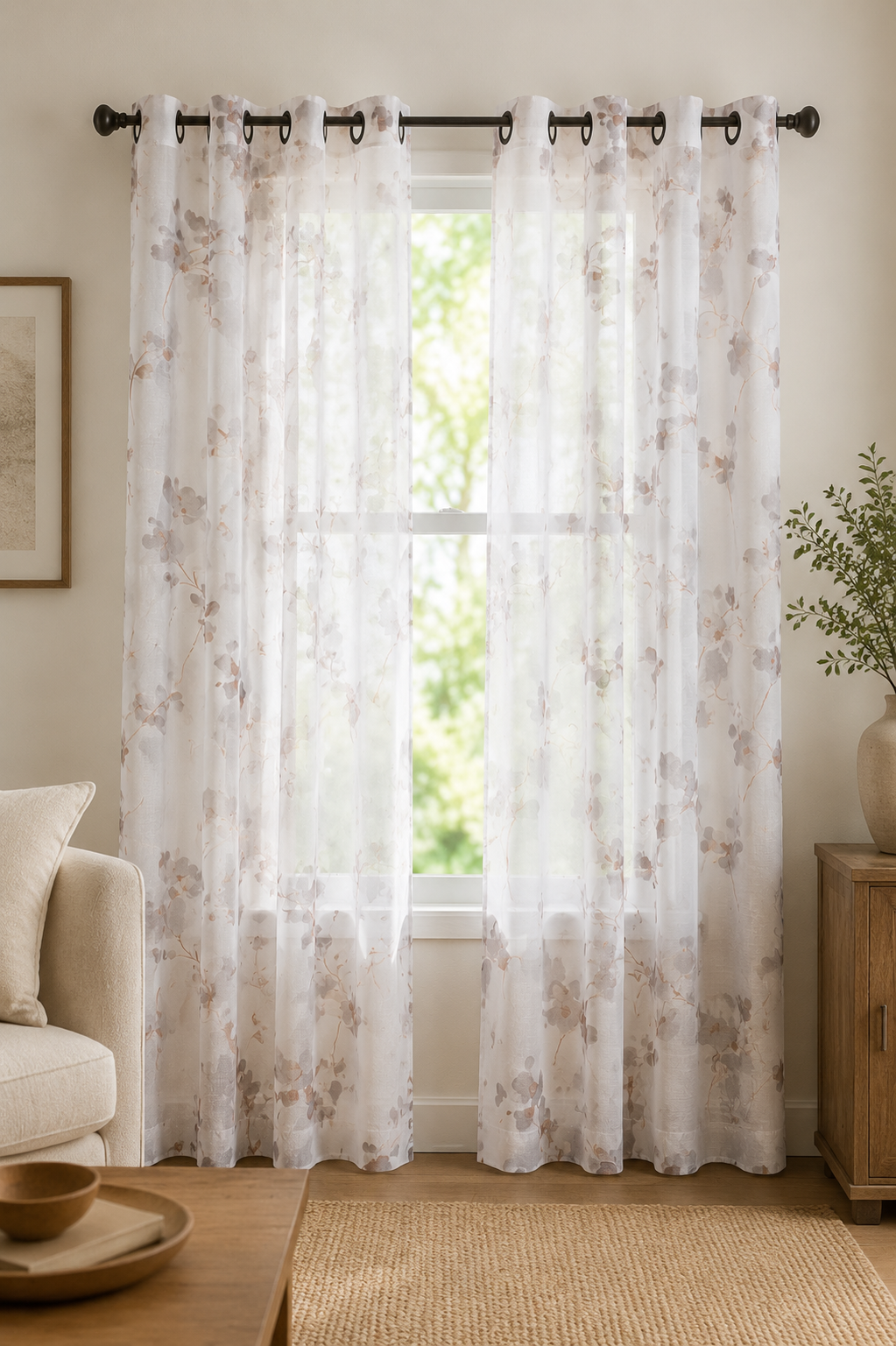 8-Piece Sheer Floral Grommet Curtain Set – 36"W × 81"L Each