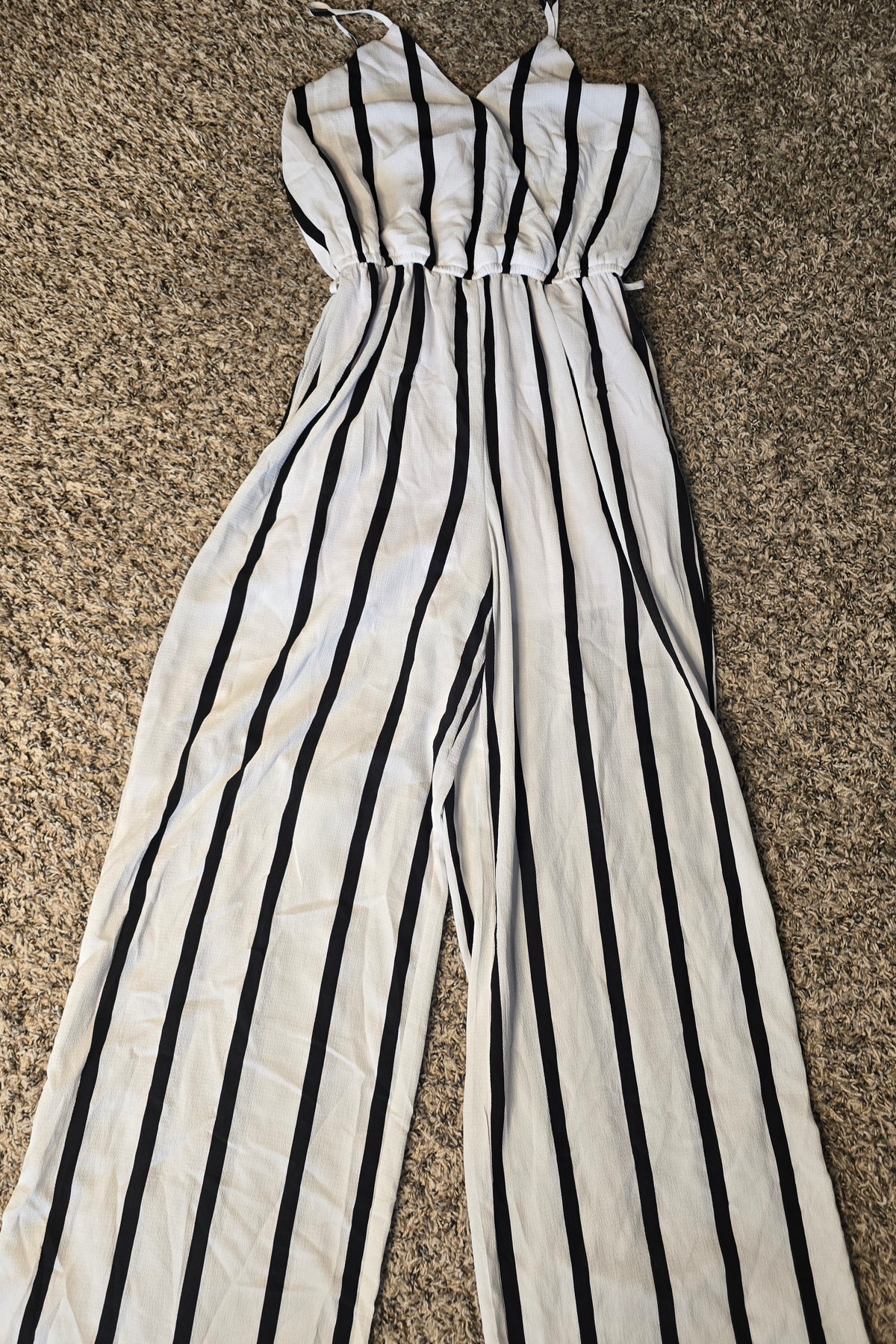For Joseph Black White Striped Wide Leg Jumpsuit Women’s Size S Spaghetti Strap