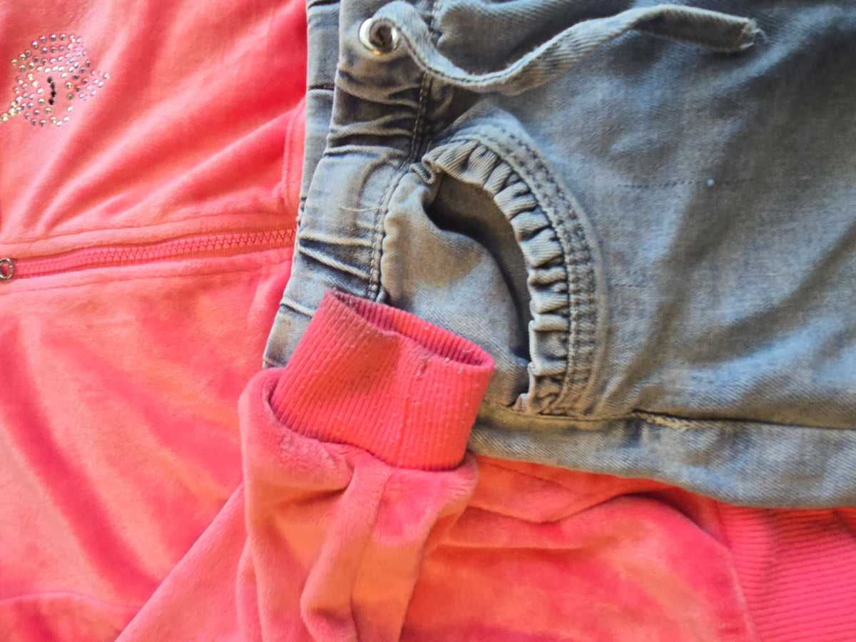 Girls H&M Pink Velour Hoodie & Blue Denim Joggers Mix & Match Set Size 3–4Y