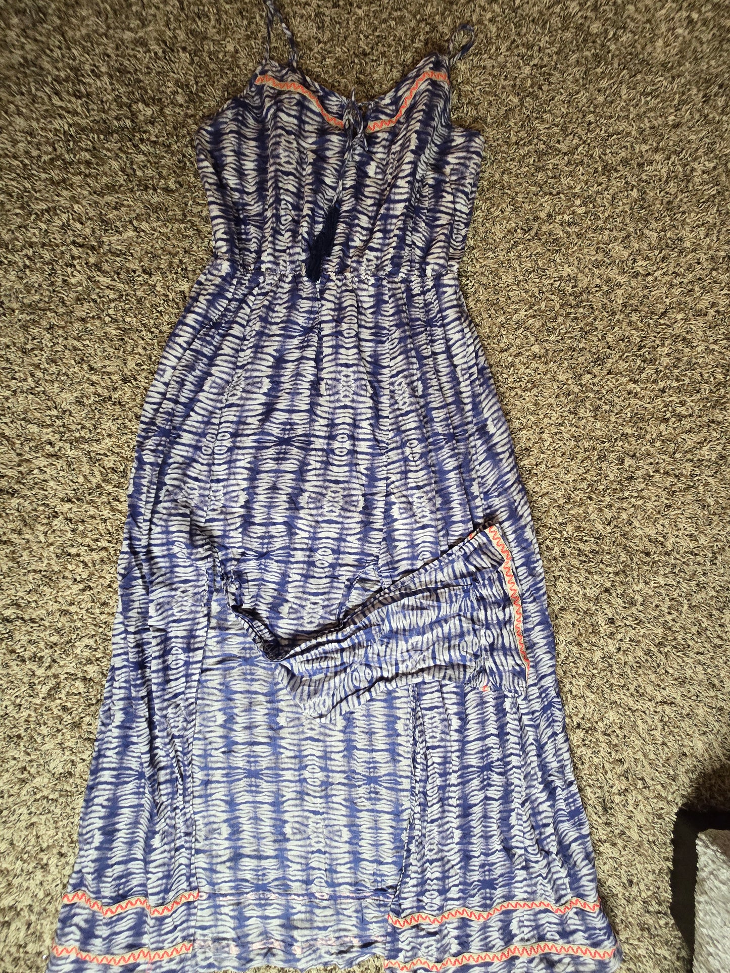 Blue & White Boho Maxi Dress with Front Slit size Medium
