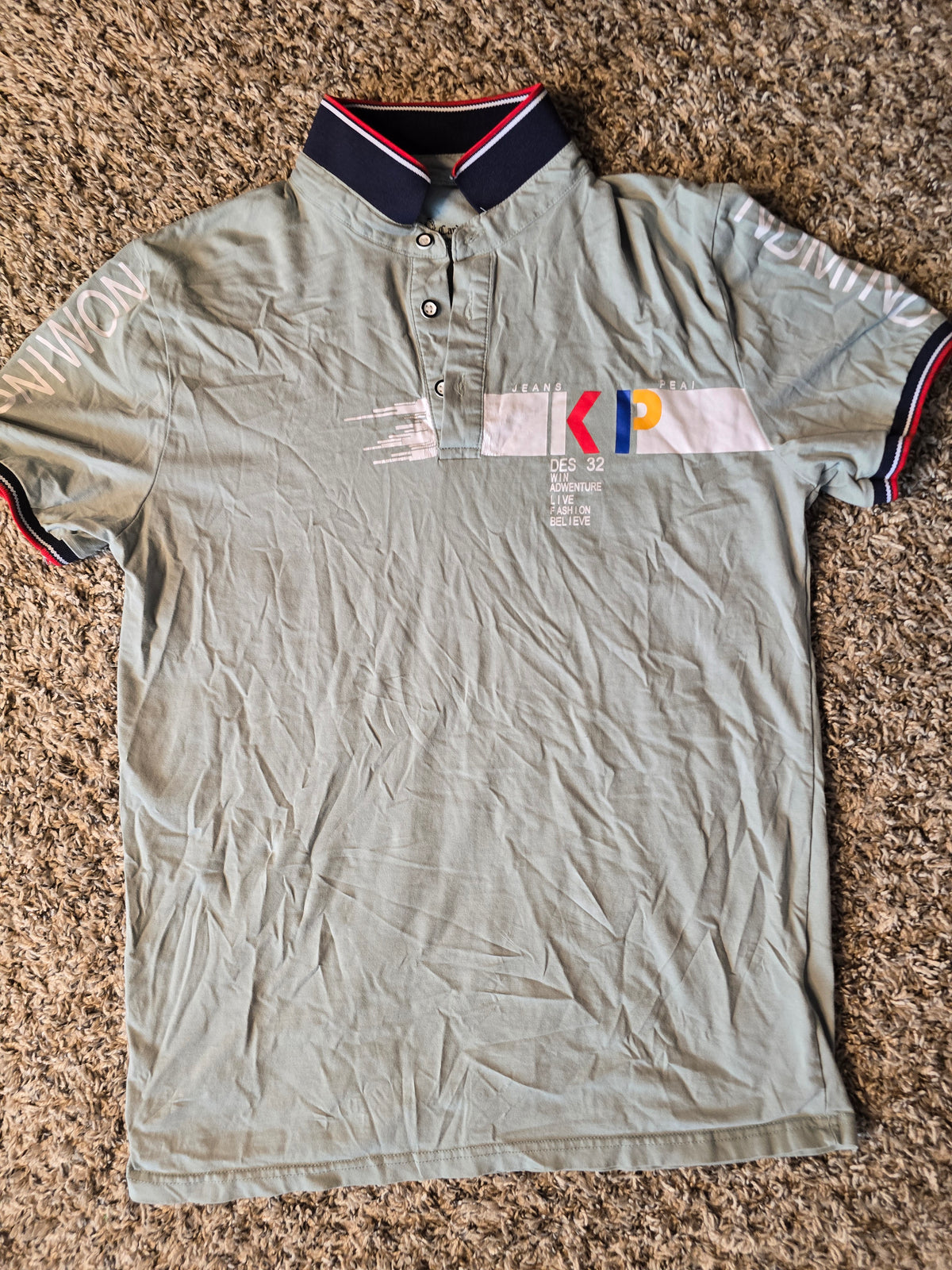 Alberto Cardinali Men's Gray Graphic Polo Shirt Short Sleeve Navy Collar Size M
