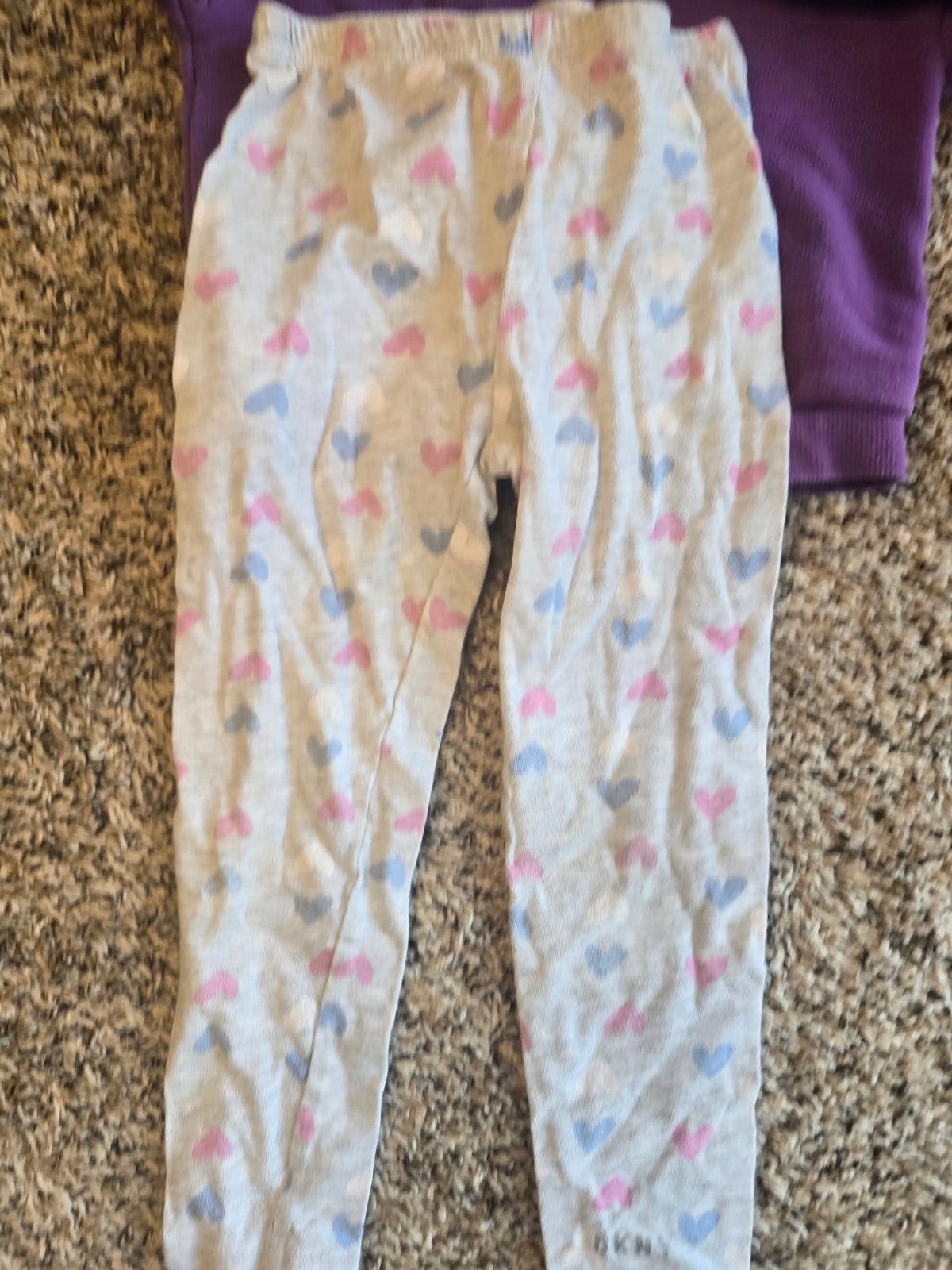 Girls H&M Purple Zip-Up Hoodie & DKNY Heart Print Leggings Set Size 4