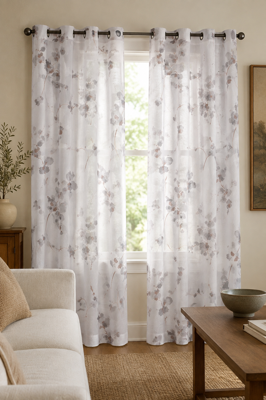 8-Piece Sheer Floral Grommet Curtain Set – 36"W × 81"L Each