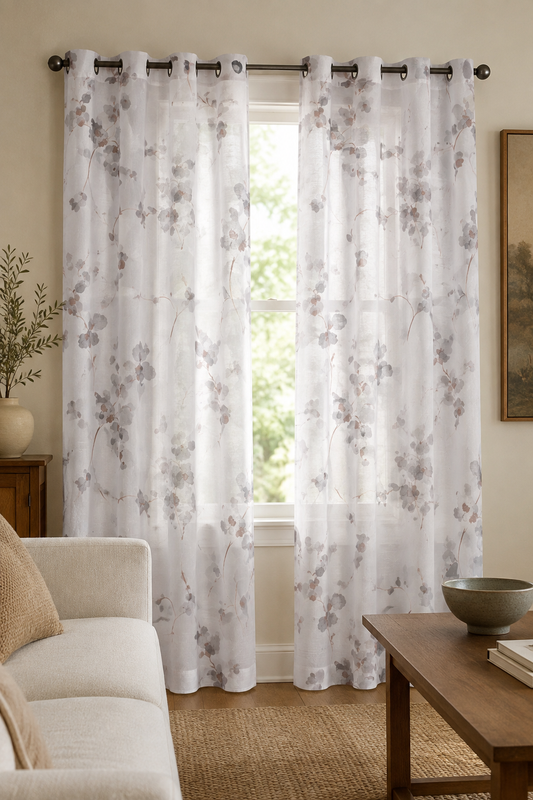 8-Piece Sheer Floral Grommet Curtain Set – 36"W × 81"L Each
