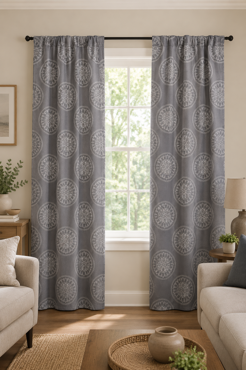 Mainstays Gray Medallion Curtain Panels – Set of 2 – 30"W x 84"L Each