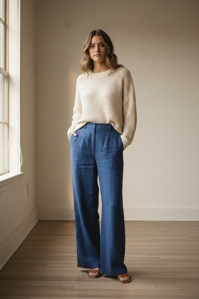 SHEIN Women's Blue Smocked Hem Wide Leg Pants – Size Large