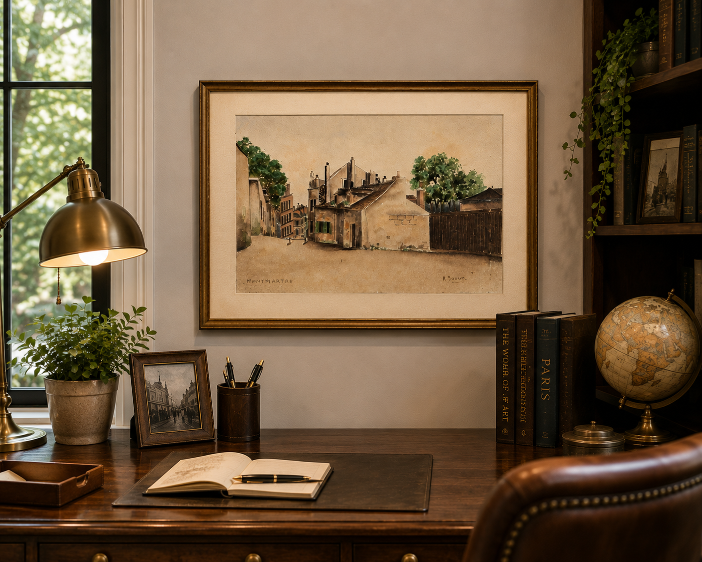 Antique French R. Jouven Signed Watercolor Montmartre Paris Street Scene 8.5” x 5”