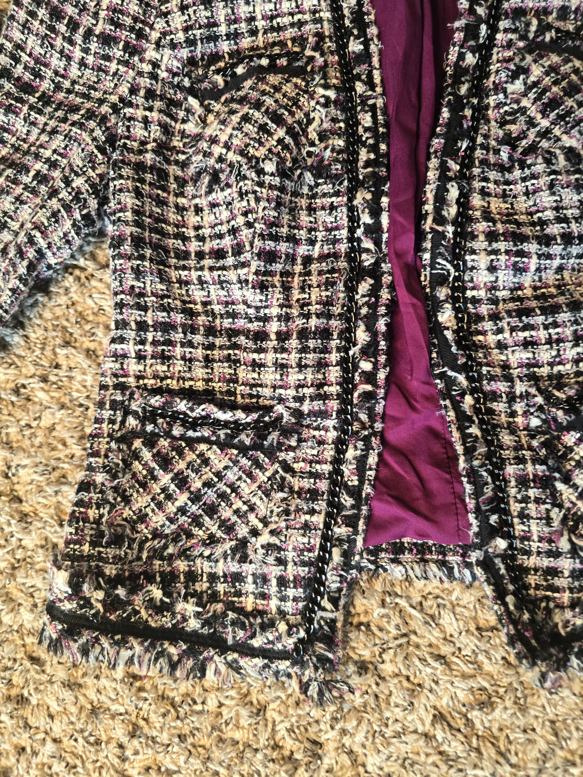 White House Black Market WHBM Tweed Bouclé Jacket Women's Size 0 Pink Black