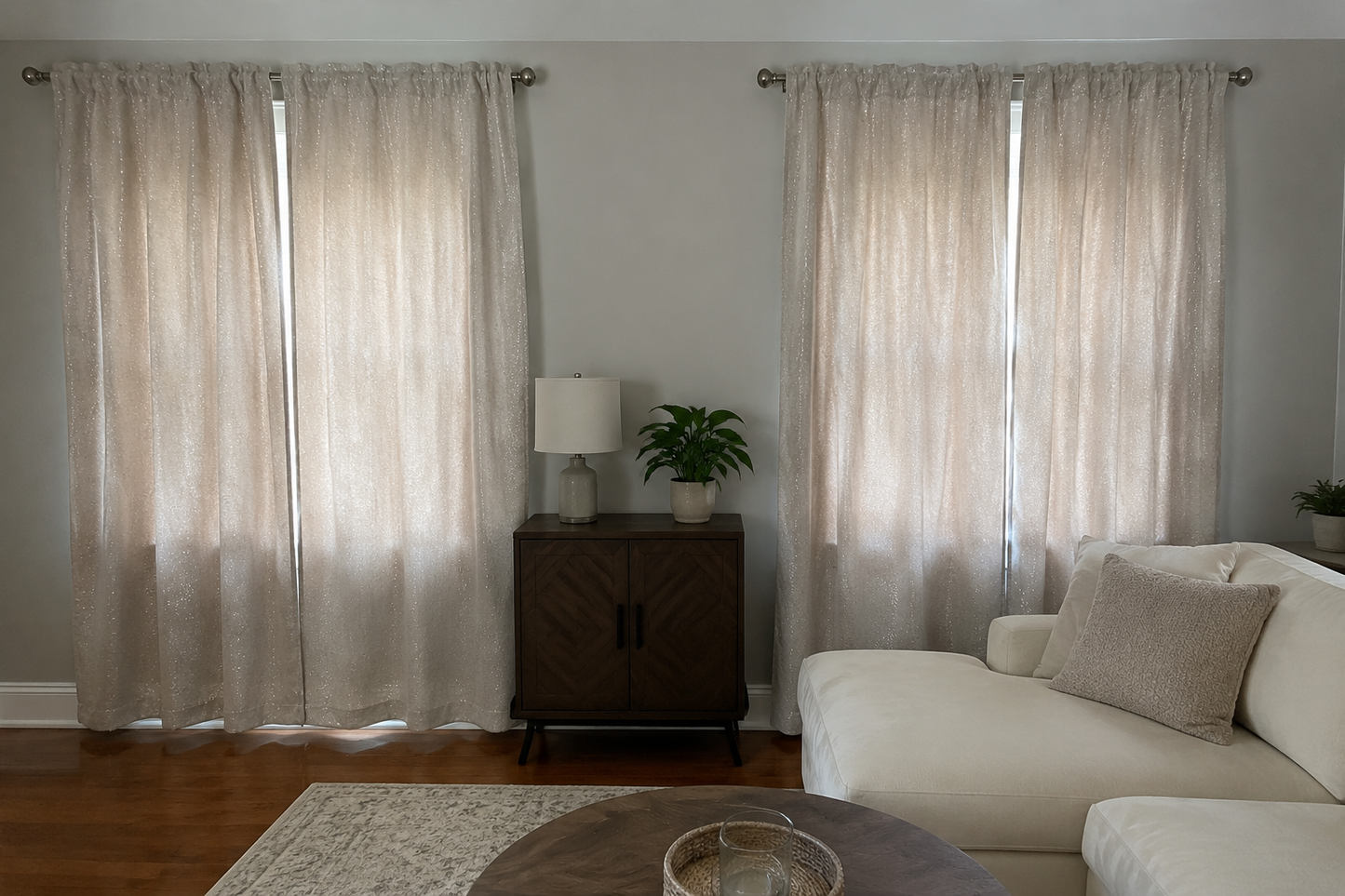 4-Piece Tan Shimmer Curtain Set – 80"L × 55"W Each