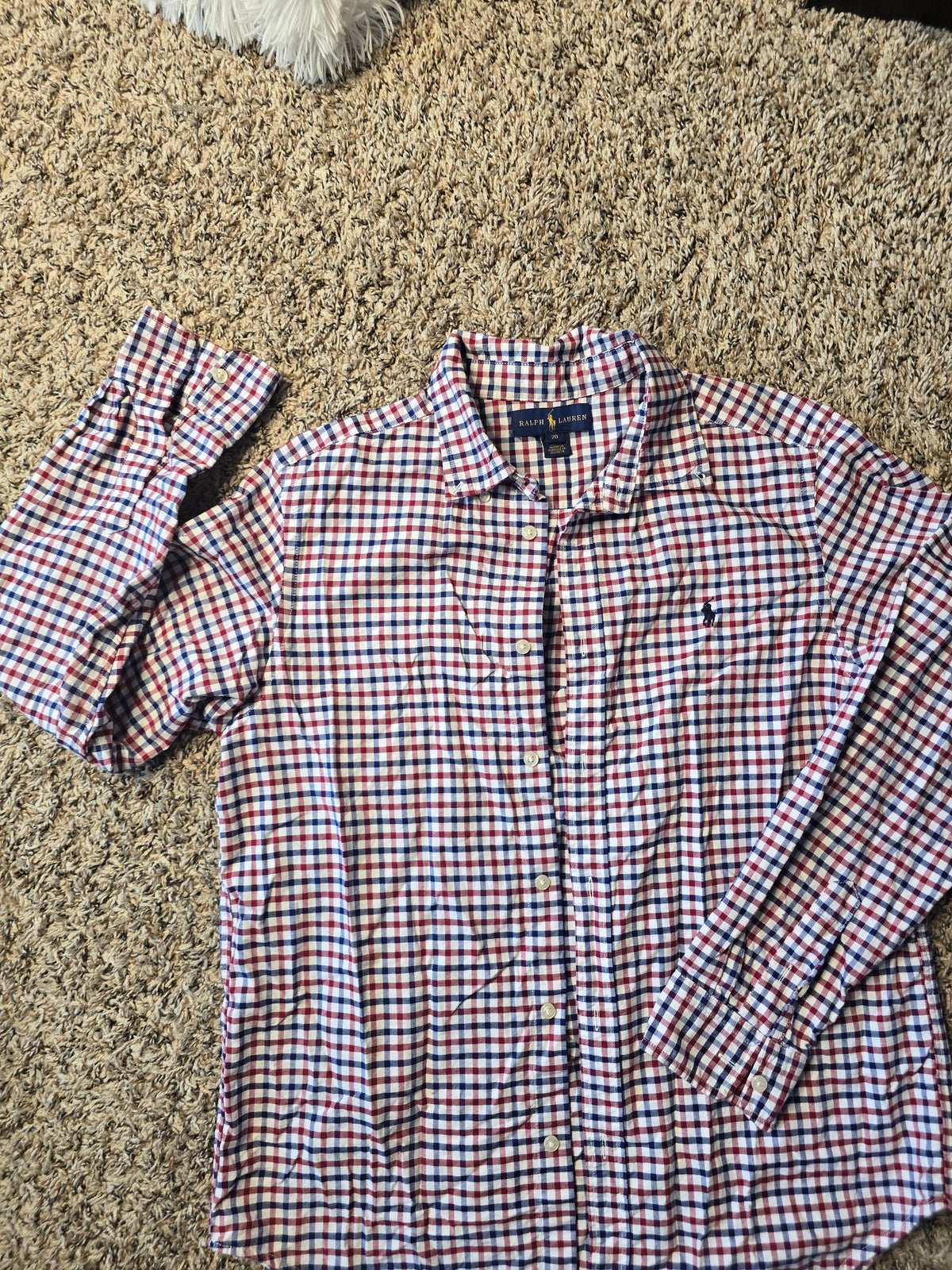Ralph Lauren Women's Plaid Button-Down Shirt Size 20 – Red, Navy & White