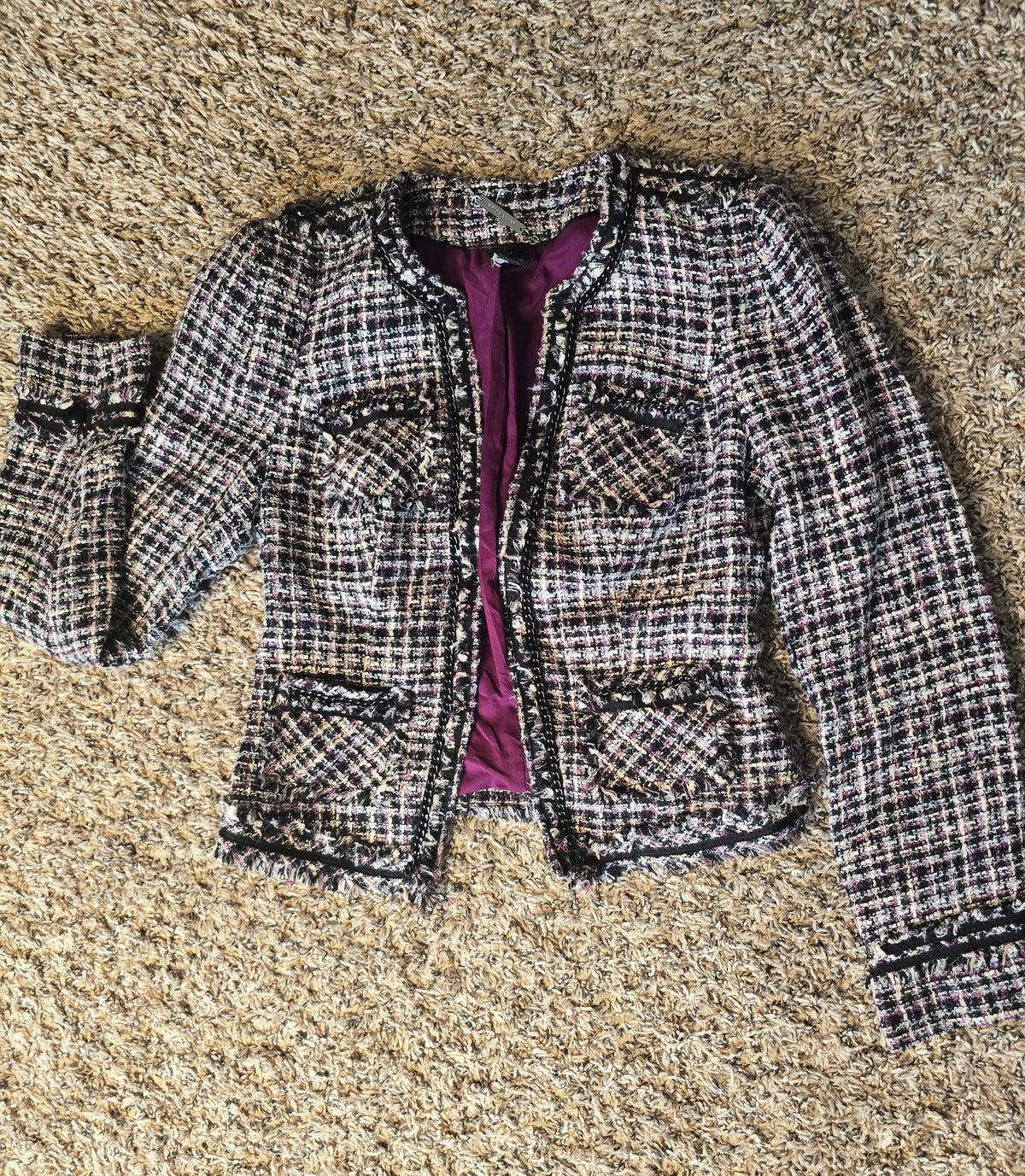 White House Black Market WHBM Tweed Bouclé Jacket Women's Size 0 Pink Black