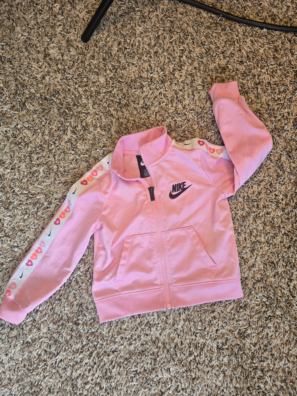 Nike Baby Girls Pink Full Zip Track Jacket Heart Logo Sleeve Stripe 24M