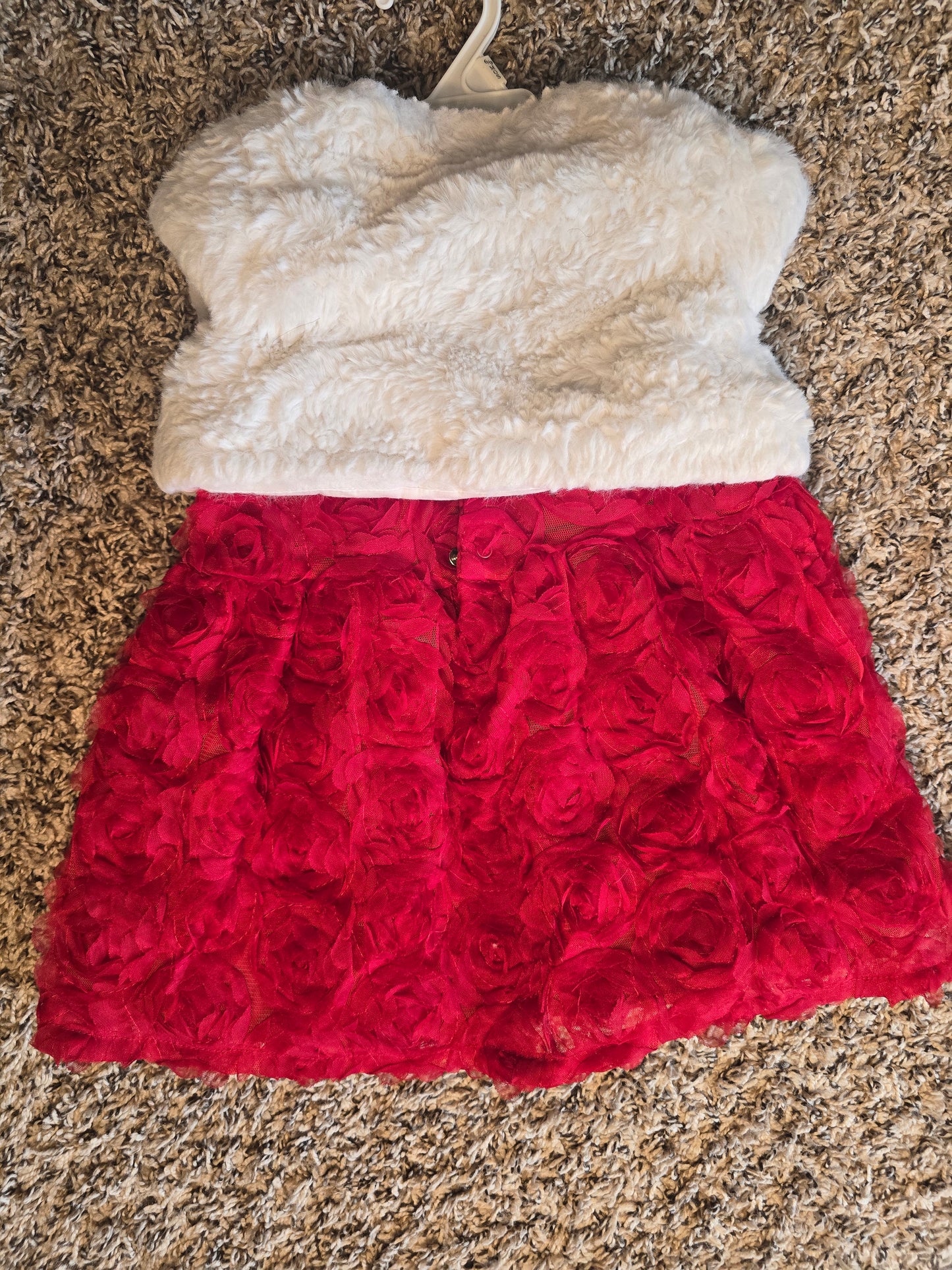 Cat & Jack 18M Red Rosette Dress and White Faux Fur Vest