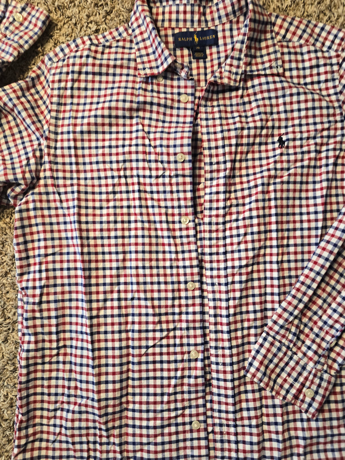 Ralph Lauren Women's Plaid Button-Down Shirt Size 20 – Red, Navy & White