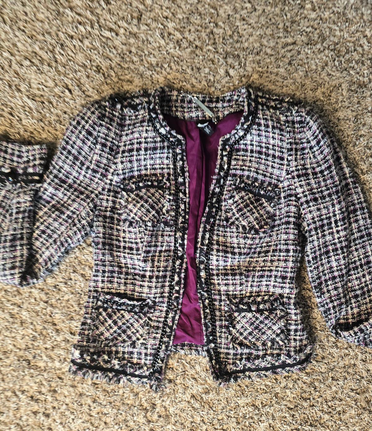 White House Black Market WHBM Tweed Bouclé Jacket Women's Size 0 Pink Black